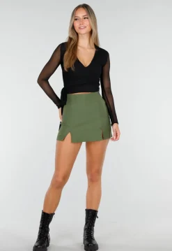 Skort Army Green met Stretch en Splitjes