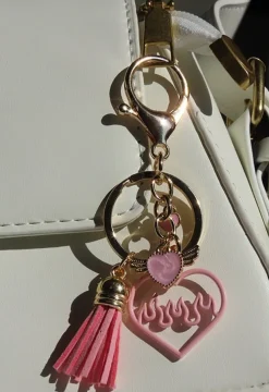Sleutelhanger in Zwart en Roze met Franjedetails
