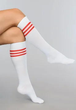 Sporty Witte Kousen met Rode Strepen