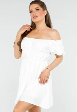Stijlvolle Off-Shoulder Witte Jurk met Veel Stretch