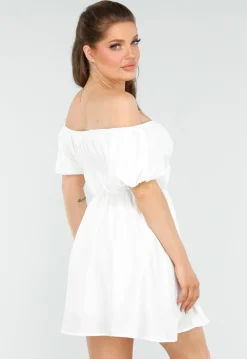 Stijlvolle Off-Shoulder Witte Jurk met Veel Stretch