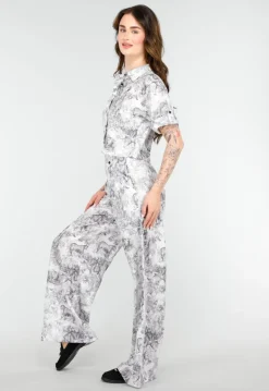 Stijlvolle Set in Zwart-Wit Print met Oversized Blouse en Lange Straight Leg Broek