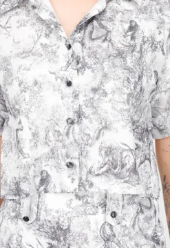 Stijlvolle Set in Zwart-Wit Print met Oversized Blouse en Lange Straight Leg Broek