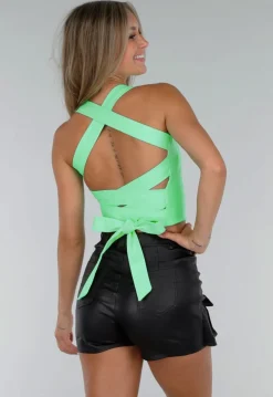 Strakke Mintkleurige Top met Strik op Rug