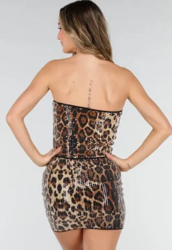 Strapless Bandeau Top met Panterprint en Pailletten