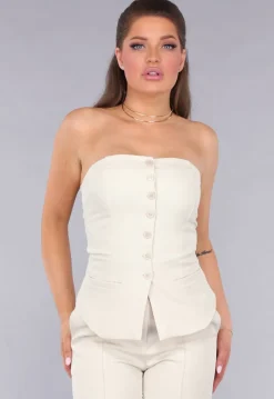 Strapless Beige Co Ord Set met Pantalon
