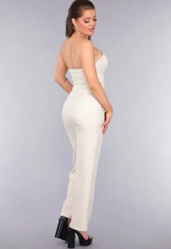 Strapless Beige Co Ord Set met Pantalon
