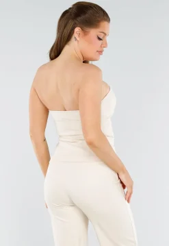 Strapless Giletlook Top met Knopen in Beige