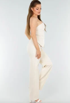 Strapless Giletlook Top met Knopen in Beige