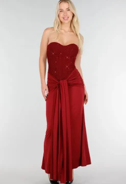Strapless Korset Jurk in Bordeaux met Glitters