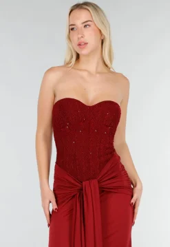 Strapless Korset Jurk in Bordeaux met Glitters