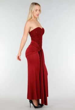 Strapless Korset Jurk in Bordeaux met Glitters