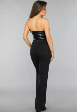 Strapless Zwarte Lederlook Bandeau Top