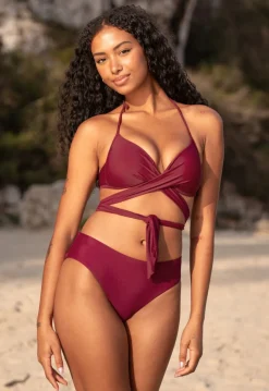 Strappy Push Up Bikini Top in Wijnrood