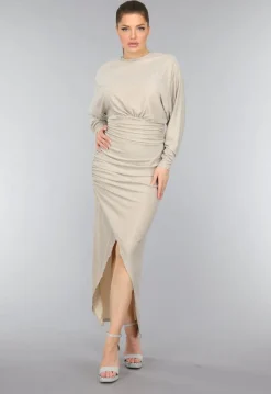 Strass Maxi Jurk met Overslag Split in Champagne
