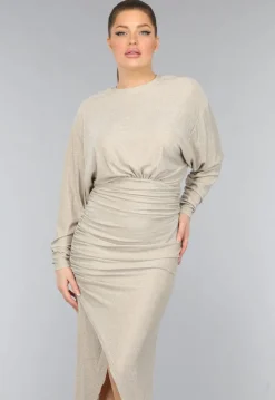 Strass Maxi Jurk met Overslag Split in Champagne