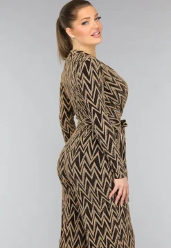 Stretch Gouden Zigzag Jumpsuit met Wide Leg