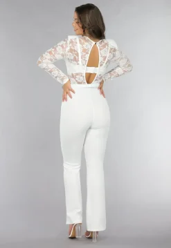 Stretch Jumpsuit met Kant en Ceintuur