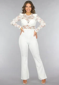 Stretch Jumpsuit met Kant en Ceintuur