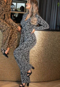 Stretch Jumpsuit met Zilveren Zigzag Glitters