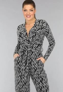 Stretch Jumpsuit met Zilveren Zigzag Glitters