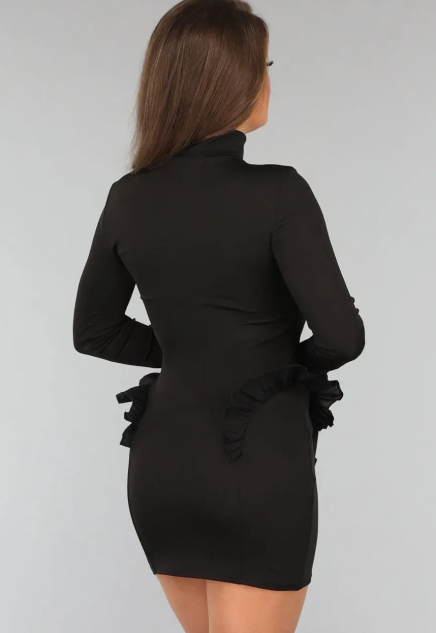 Stretch Jurkje met Flared Mouwen en Ruffles