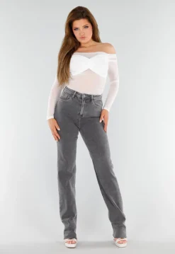 Stretch Off-Shoulder Top in Wit met Meshlook