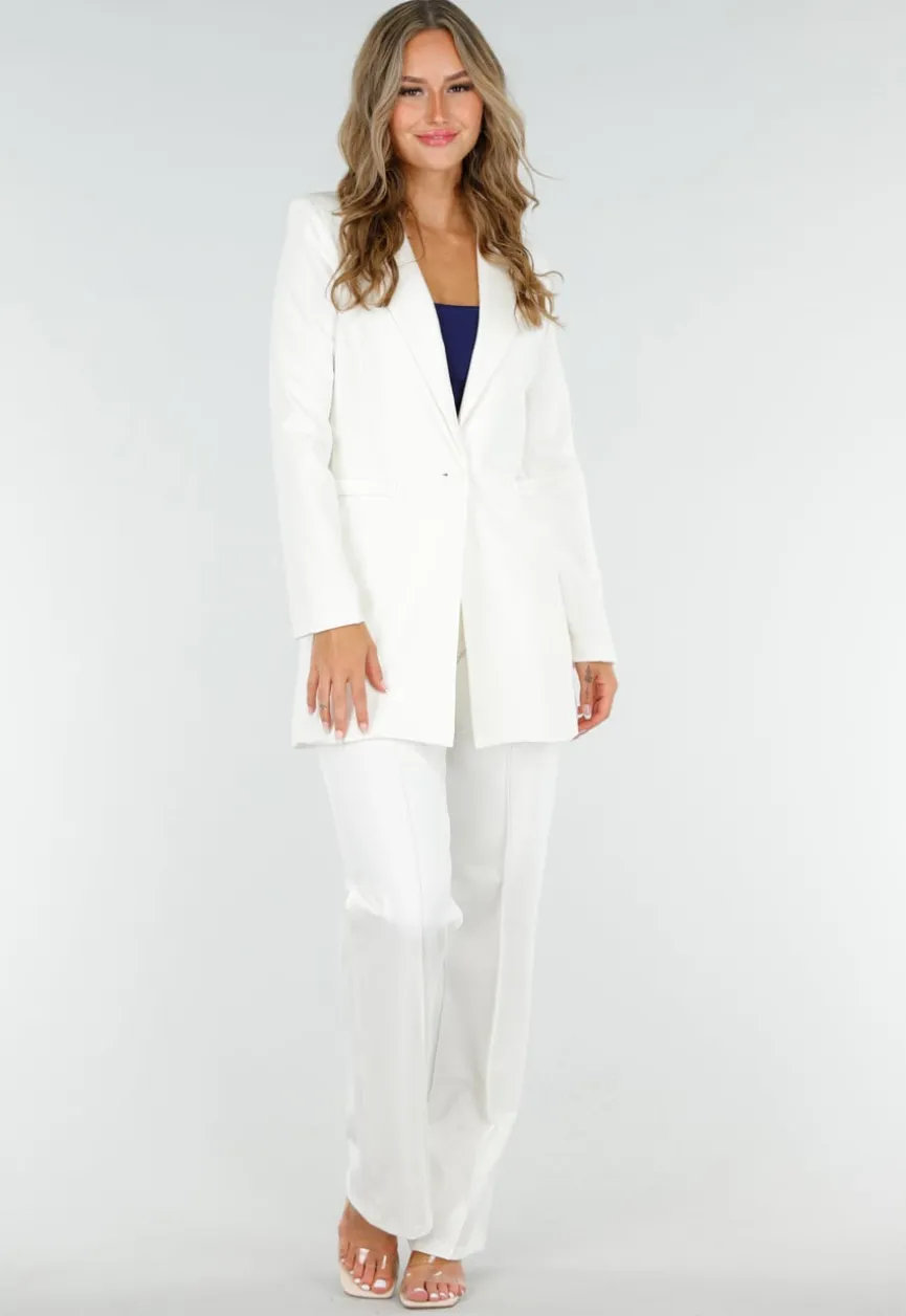 Stretchy Classy Halflange Blazer in Offwhite