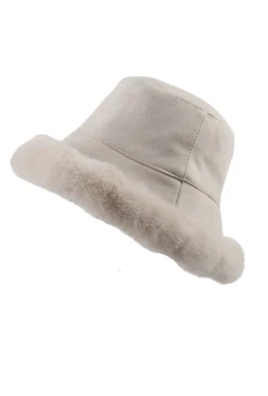 Suèdelook Bucket Hat met Bont Randje