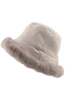 Suèdelook Bucket Hat met Bont Randje