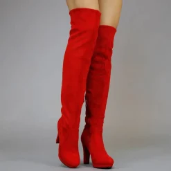 Suède-Look Overknee Laarzen met Hak Rood
