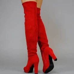 Suède-Look Overknee Laarzen met Hak Rood
