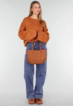 Suède Look Studded Shopper Tas met Hengsels