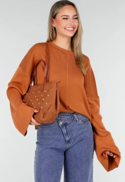 Suède Look Studded Shopper Tas met Hengsels