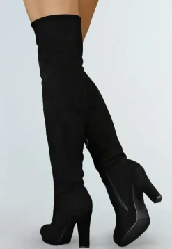 Suède-Look Overknee Laarzen met Hak Zwart