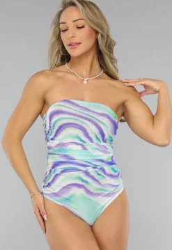 Swirl Strapless Bodysuit in Paars en Turquoise