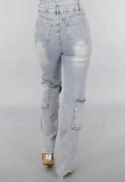 Tall Blauwe Denim Cargo Jeans met Overslag Taille