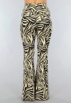 Tall Elastische Beige Zebra Broek met Wijduitlopende Pijpen