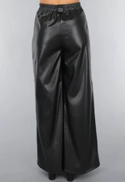 Tall Lederlook Wide Leg Pantalon in Zwart