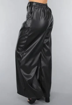 Tall Lederlook Wide Leg Pantalon in Zwart