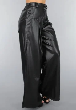 Tall Lederlook Wide Leg Pantalon in Zwart