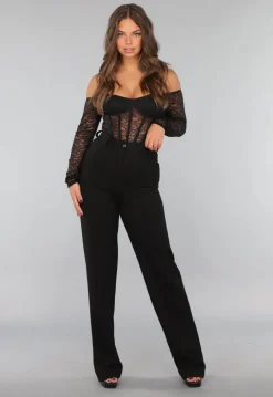 Tall Zwarte Straight Leg Pantalon met Stretch