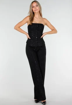 Tall Zwarte Straight Leg Super Stretch Pantalon met Glitters