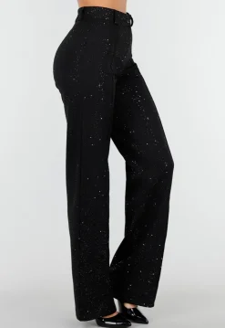 Tall Zwarte Straight Leg Super Stretch Pantalon met Glitters