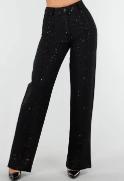 Tall Zwarte Straight Leg Super Stretch Pantalon met Glitters
