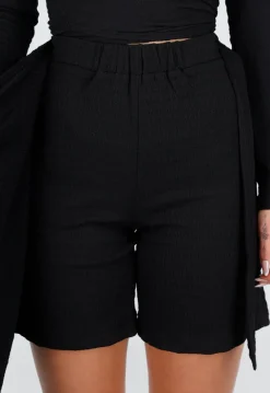 Tall Zwarte Stretch Skort met Striksluiting en Licht Structuurmateriaal