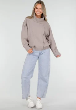 Taupe Bikerjack met Opstaande Kraag en Ritssluiting