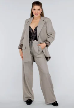 Taupe Blazerset met Leopard Details