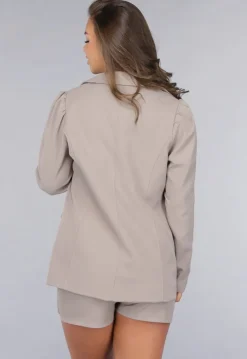 Taupe Co Ord Set met Gouden Marine Knopen