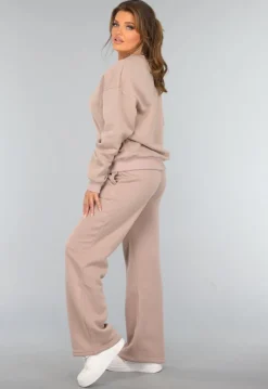 Taupe Joggingpak met Wijduitlopende Broek